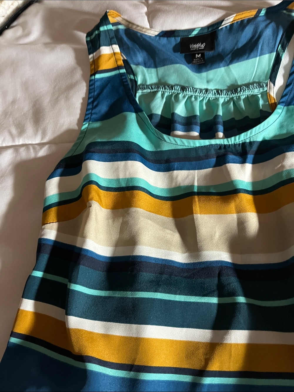 Striped Sleeveless Tank Top in Teal, Navy & Mustard - Picture 5 of 6
